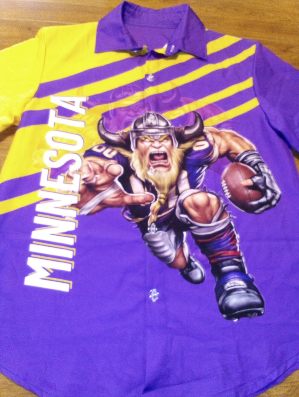 Minnesota Football Running Viking Mascot SM Purple/Yellow Men's Button Up Shirt